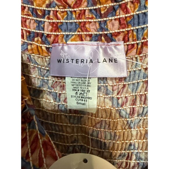 Wisteria Lane Los Angeles Smocked Jumpsuit Small Orange/Blue Geometric Sleeve Be - Picture 3 of 5